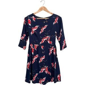 L.A. Soul Japanese Crane Print Navy Tie Back Dress Women’s Size Small NEW